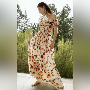 Agua Bendita Espliego Oasis Off-Shoulder Cotton Maxi Dress